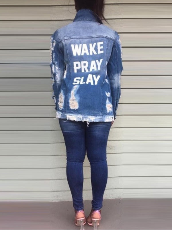 Wake Slay Pray Denim Jacket